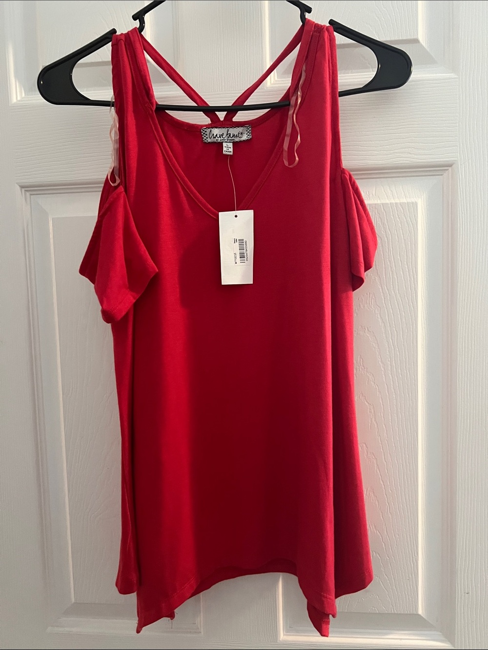 Crave Fame Red Cold-Shoulder V-Neck Tank with Strappy Back